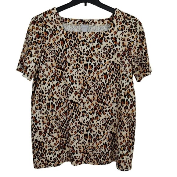 Chico's Leopard Print Tunic Top Sz Petite Large Short Sleeve Square Neck Pockets - Picture 2 of 8